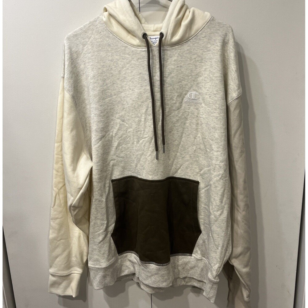NEW Mens Size Large Champion Classic Fleece Block Oatmeal Multi-Color Hoodie $65